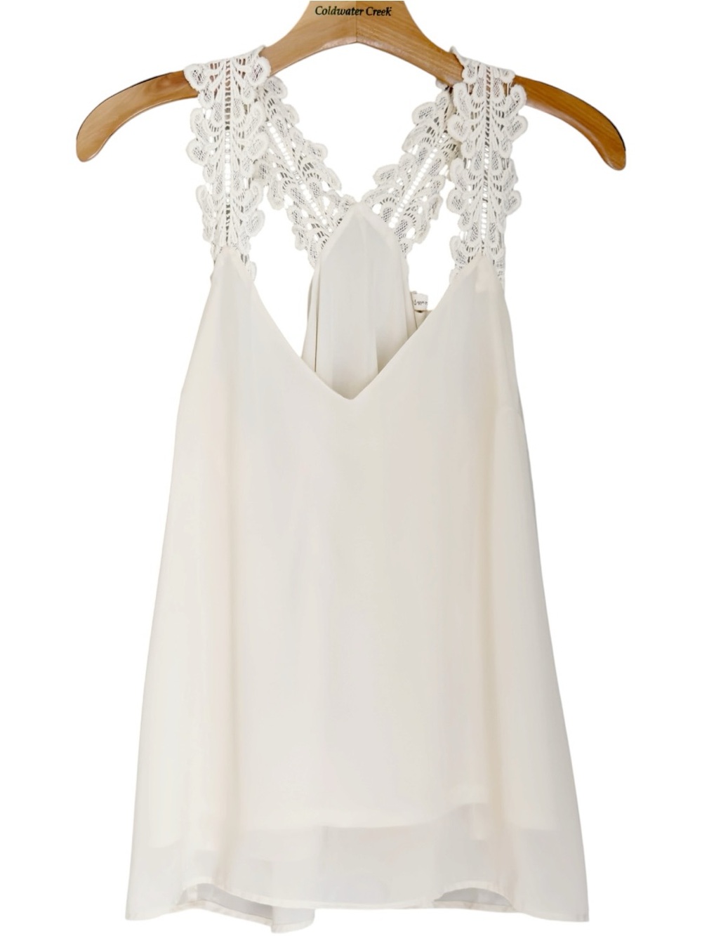 Japna Flowy Cream Lace Racerback Sleeveless V-Neck Cami Tank Top Women’s Small